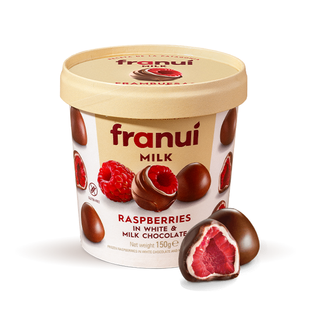 Franuí de frambuesas con chocolate blanco y leche